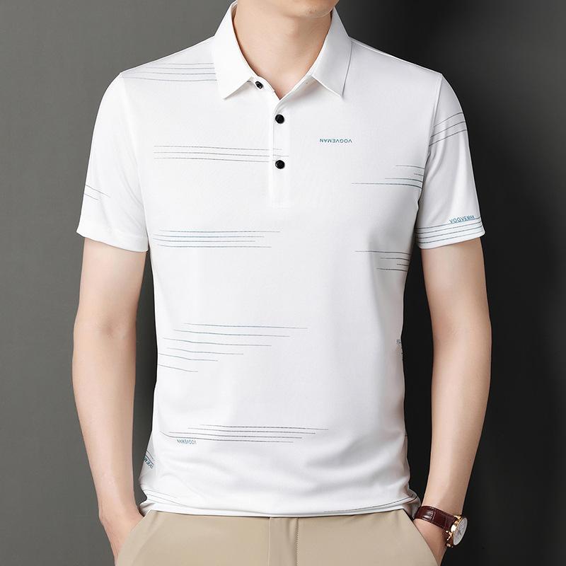 Ice Silk Short-Sleeved T-Shirt Men'S Mid-Lapel Polo Shirt Bottoming Shirt Loose Breathable Jacquard