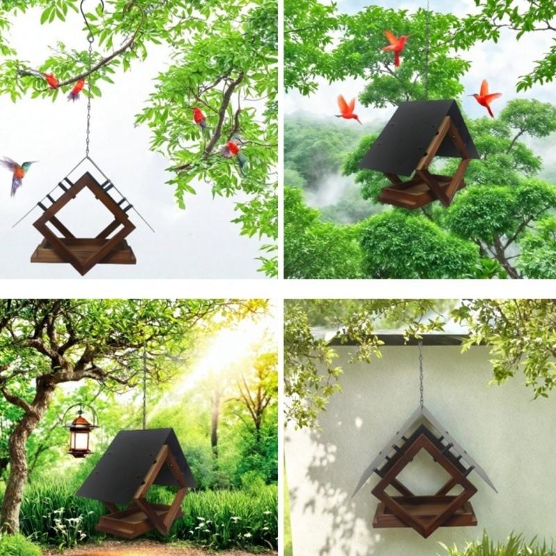 Bucolic Outdoor Bird Feeder With Open Design To Attract Multiple Species Natural Wood And Metal Yard Ornaments