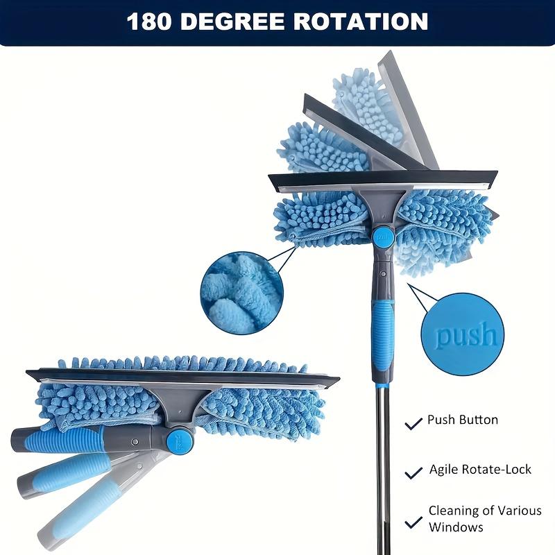 2-in-1 High Waist Window Cleaning with 10 Joint Extension Pole Stainless Steel Scraper and Squeegee Reusable Microfiber Cloth