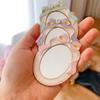 Mini Enamel Makeup Mirror Metal Frame Crystal Bow Mirror Lolita Embossment Mirror  Student Use