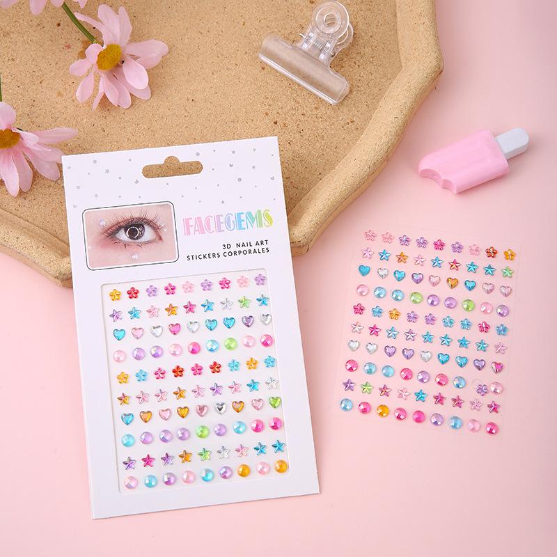 Face Diamond Stickers Water Droplets Stars Love Shapes For Girls Self Adhesive Acrylic Diamond Gemstones Sticker Decoration