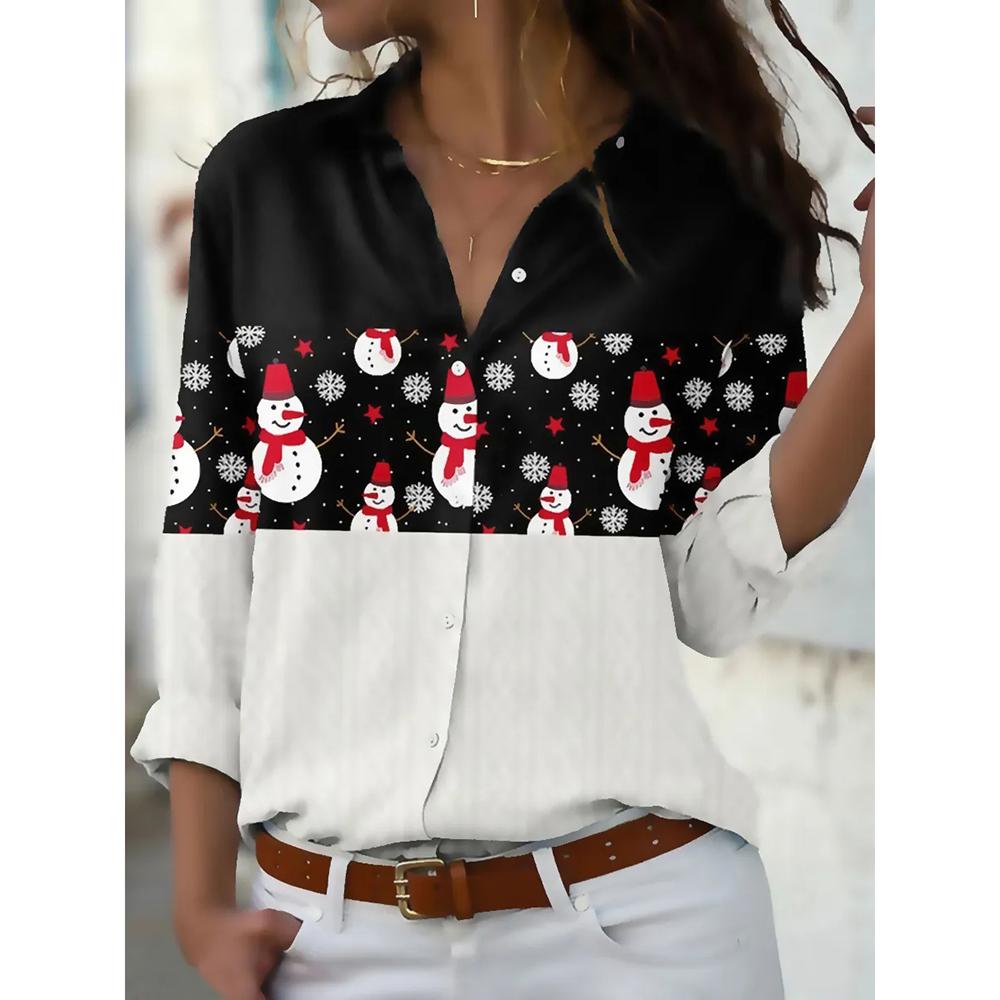 Autumn Women's Flower Print Shirt Fashion Button Top Slim Fit Comfortable Women's Button V-neck Casual Long Sleeve Shirt