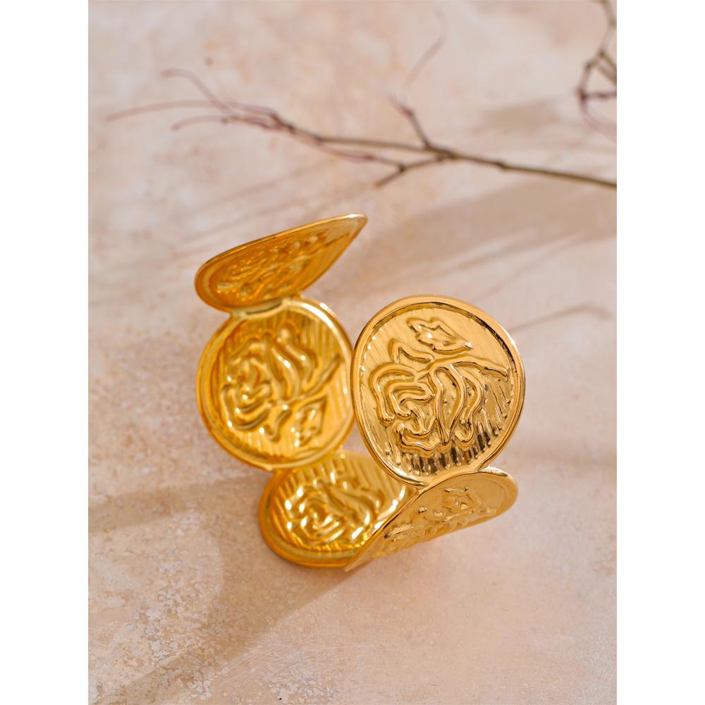 Eetit 60mm Waterproof Stainless Steel Metal Flower Shape Cuff Bracelet Bangle Golden Texture Open Fashion Jewelry