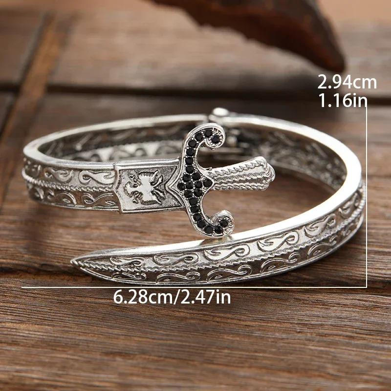 Vintage Carved Snake Sword Bracelet Ring Gothic Fashion Open Cuff Bangle Jewelry for Men Personalized Punk Style Wrist Accessory