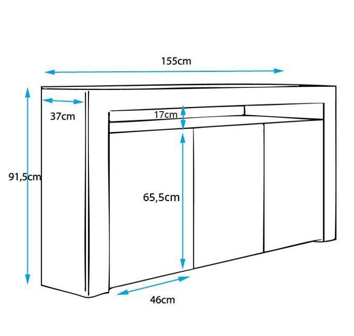 Buffet Bahut avec Led - Blanc - AKER - 155 x 91,5 x 37cm