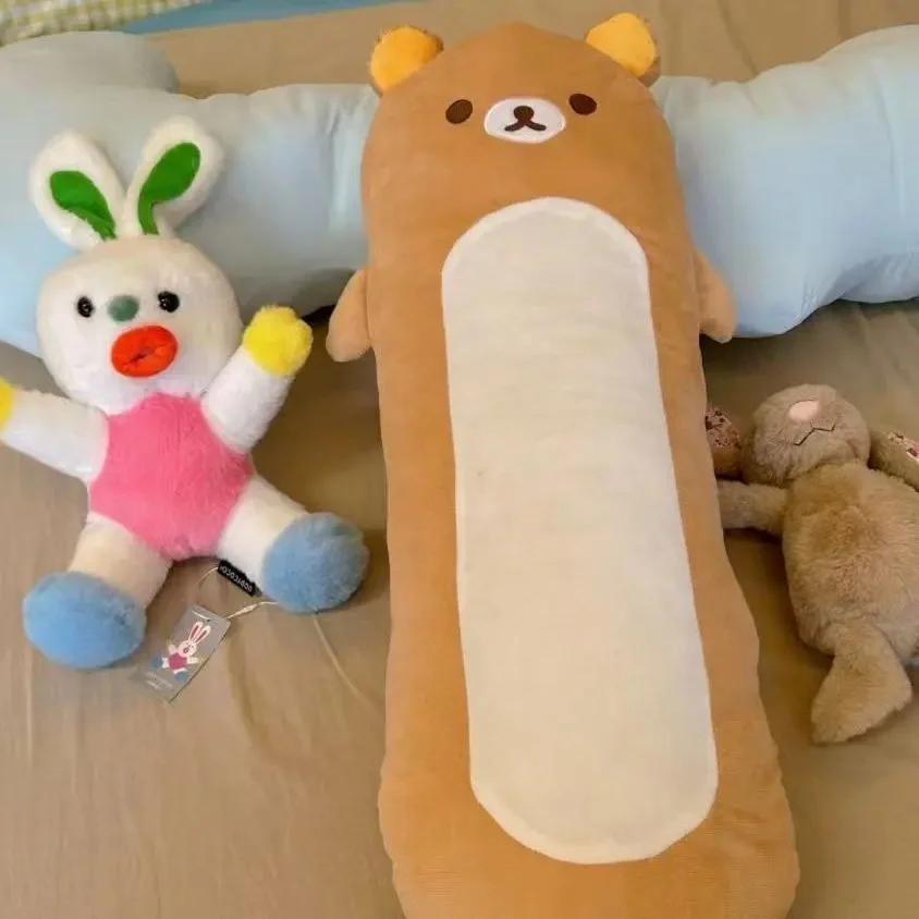 Rilakkuma Long Body Hugging Pillow - Soft Fluffy Cylindrical Brown Bear Bolster Plush Cushion For Bedroom Sofa Decor Gift