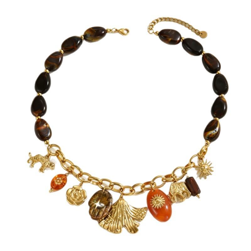 New Popular National Style Accessories Necklace Multi-pendant Gold-plated Retro Sun Flower Heart-shaped Stainless Steel Jewelry Jewelry