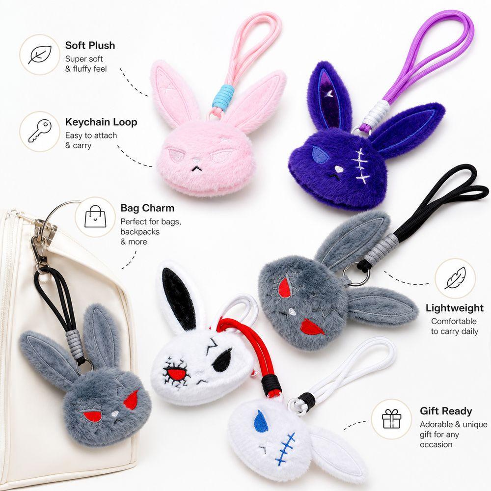Dark Style Bunny Plush Keychain Plush Rabbit Keychain Pendant Plush Bunny Pendant Key Accessories