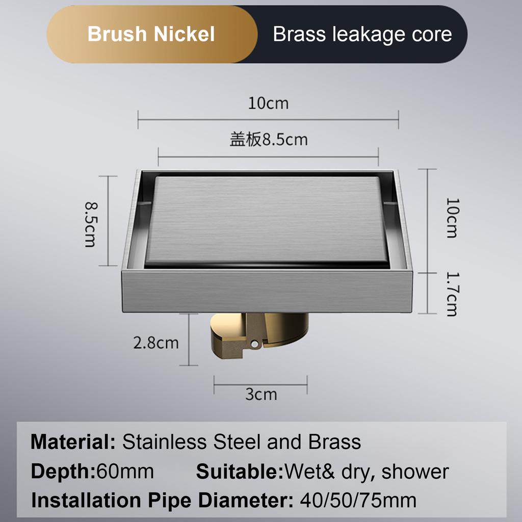 Foot Floor Drain 10*10cm Anti-odor Bath Drains  Deodorization Square DIY Black Shower Filter Plug Cover Pipe 304 Stainless Steel