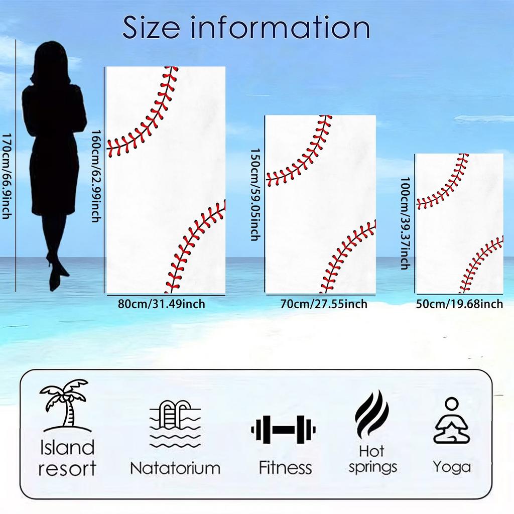 1 Stück Übergroßes Baseballstich Strandtuch - Schnelltrocknendes Mikrofaser-Badetuch Geeignet für Pool, Poolpartys, Bad, Weich Super Ab