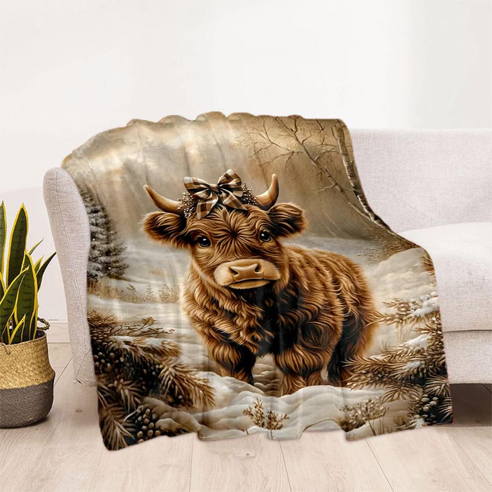 Highland Cow Selfie Flannel Blanket,Lightweight,Office Blanket,Sofa Blanket,Comfortable Blanket