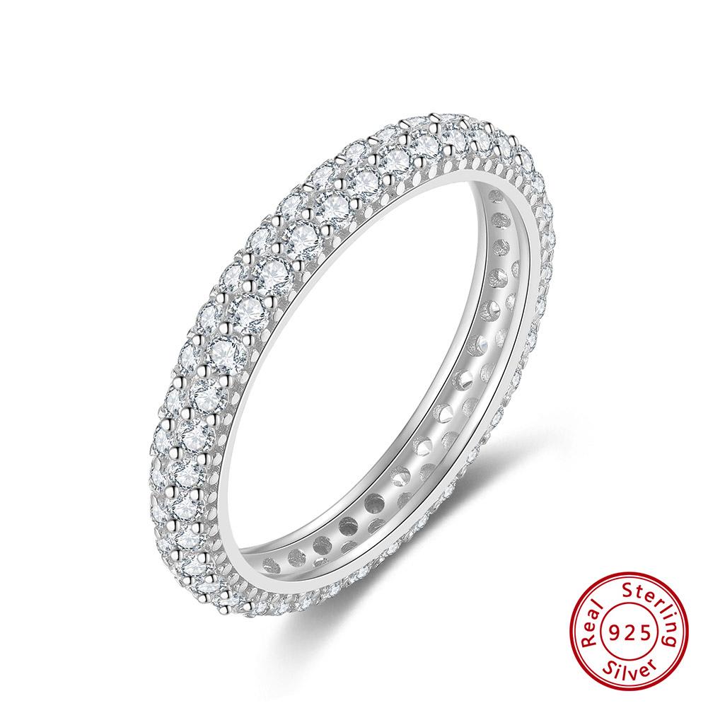 Effie Queen 1.5mm All Tennis Paved Cubiz Zircon Ring Sterling 925 Sliver Eternity Band Wedding Engagement Rings Jewelry SR320