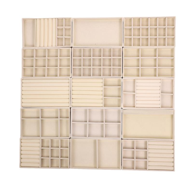 Velvet Jewelry Display Tray With Multi Compartments For Rings Earrings Bracelets Necklaces Storage Box Organizer Case