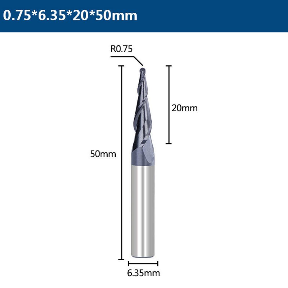 1pc Tapered Ball Nose End Mill 2Flute 1/4\" Shank Carbide End Mill Spiral Router Bit CNC Machine Tool Milling Cutter Drill Bits