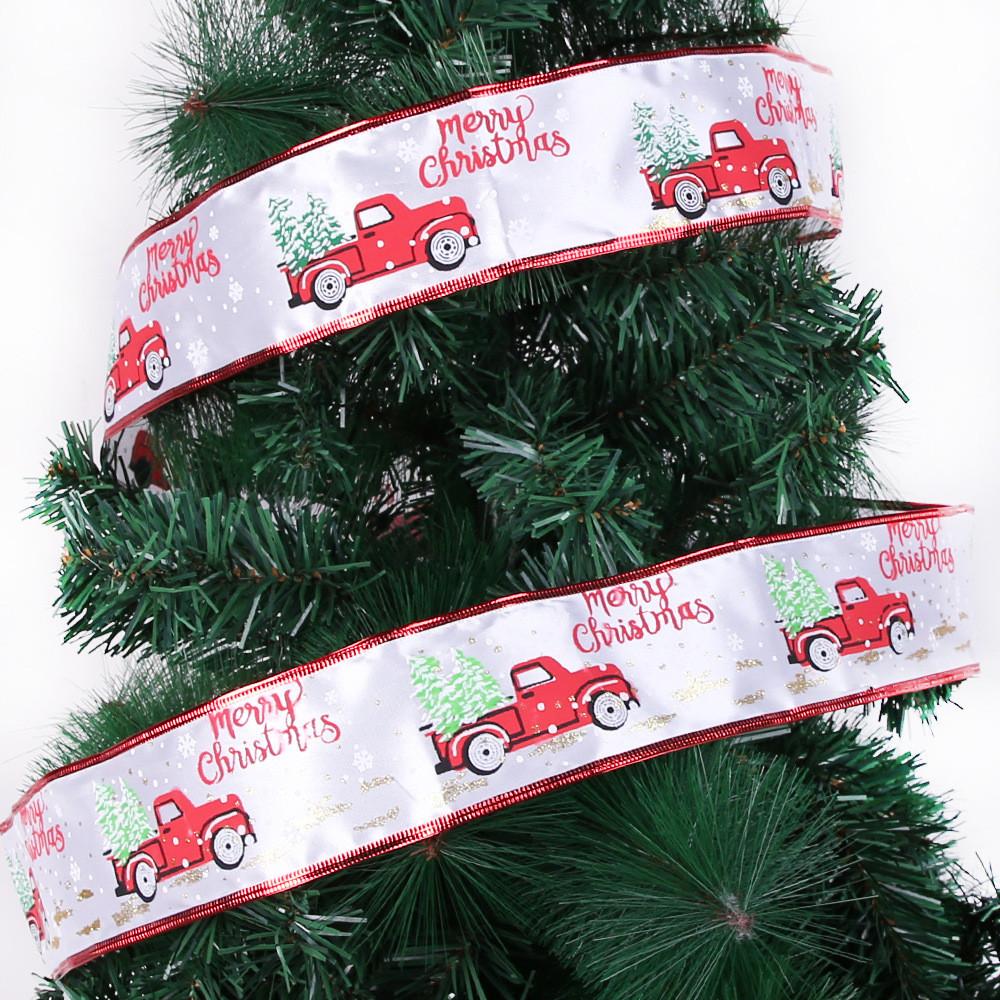10 Charming Meter Christmas Car And Tree Decor Sparkly Gold Printed Ribbon Fabric