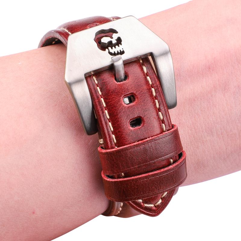 Watchband Vintage Watchbands 22mm 24mm 26mm Cow Leather Watch Strap Band Red Blue Green Brown With Skeleton Pin Buckle