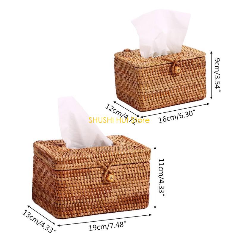 Elegant Handmade Rattan Tissue Box Napkin Storage Container Desktop Toilet Paper D57B