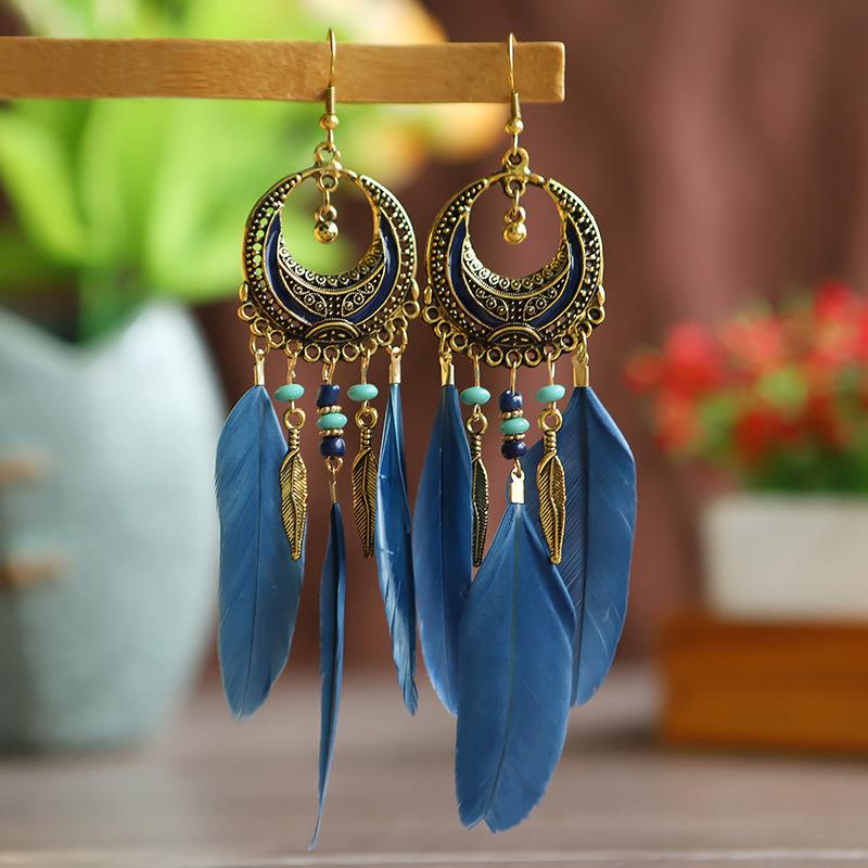 Bohemian Long Feather Leaf Dangle Earrings For Women Beach Beaded Handmade Geometric Enamel Drop Wedding Earrings Pendientes