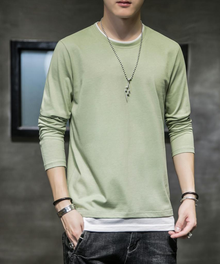 SHANLIANG Long Sleeve Solid Layered Plus Loose Soft To the Elegant Long Popular Cut and Sew Men's T-Shirt, Color, Look, Sizes, Fit, Touch, Stylish,