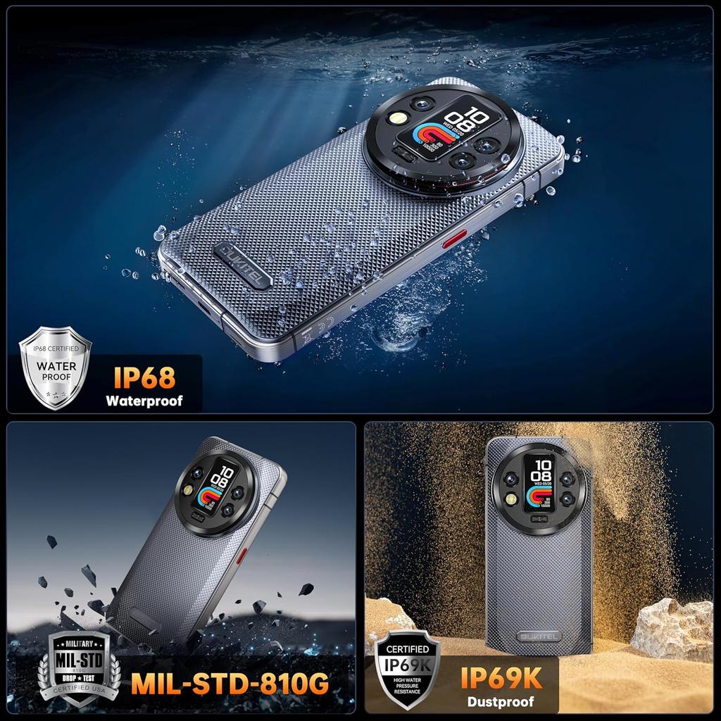 OUKITEL WP200 Pro 5G Cellphone 72GB+1TB 6.7" FHD+ 8800mAh108MP Android 15 NFC GPS with Earphone/SmartWatch