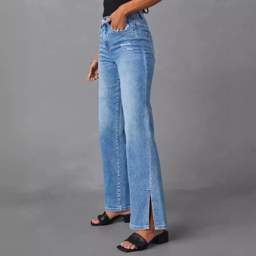 Women's High Waist Washed Women's Jeans Fashionable Versatile Straight Leg Pants