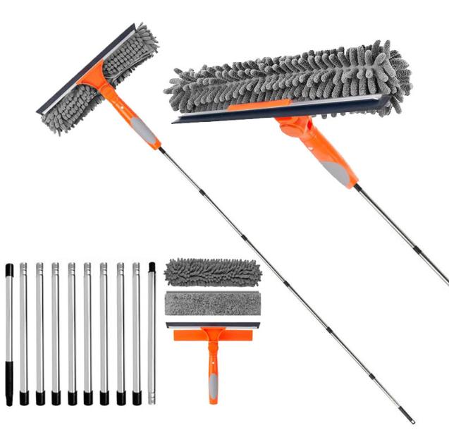 Extendable Window Cleaner Tools Set 2 In 1 Double Sided Window Cleaner Duster Tool 180° Rotatable Long Handle Window Mop