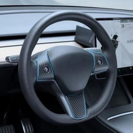 For Tesla Model 3 Y Matte Carbon Fiber ABS steering wheel patch Cover Trim 3PCS