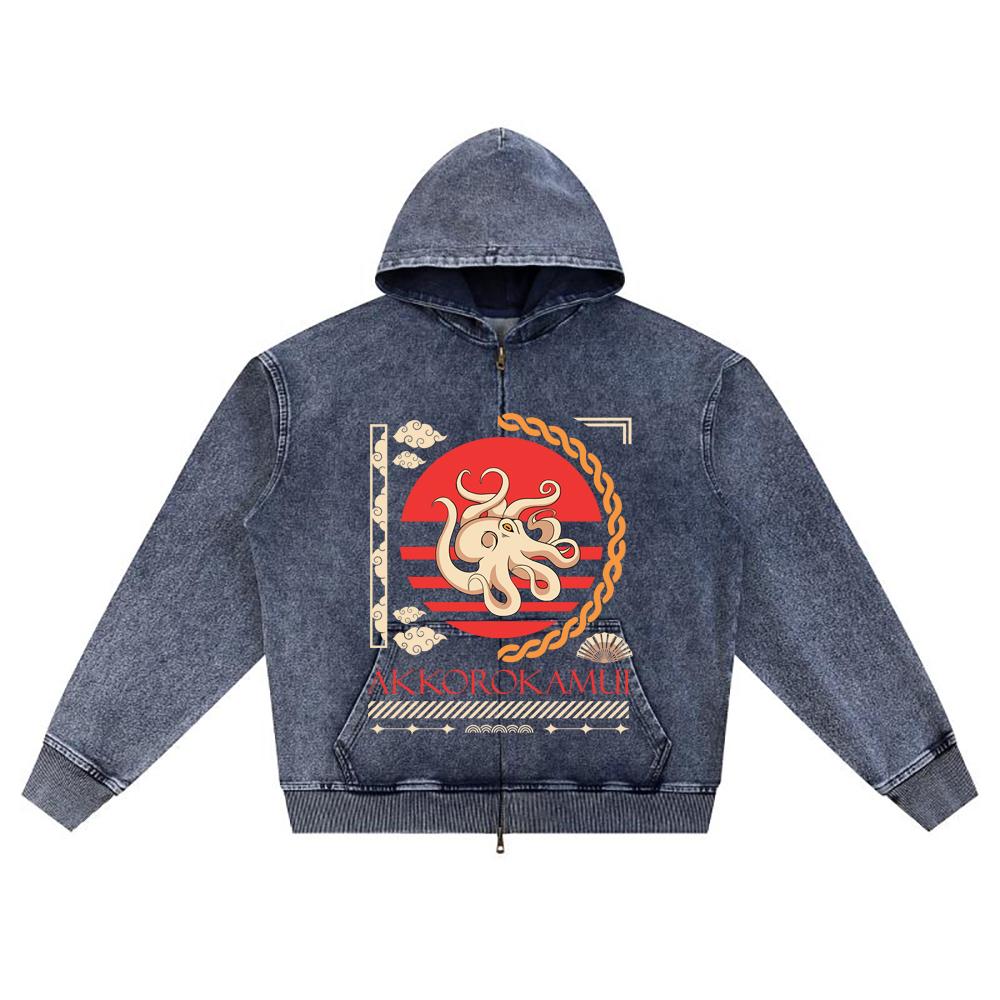 

DTG print Knitted Denim Zip-Up Hoodie japanese_streetwear 10 Brother Print Zipper Hoodies XL