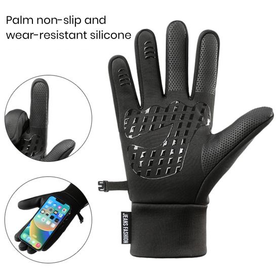 1 Pair Winter Cycling Gloves Great Friction Particle Palm Finger-flip Touch Screen Unisex Soft Thickened Warm Windproof Waterproof Reflective Zipper