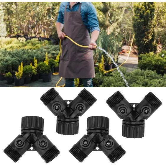 Tap Y Splitter 2 Way 2 Valves Hose Splitter Connector for Garden Hose Faucet EU Standard 4pcs (Black)