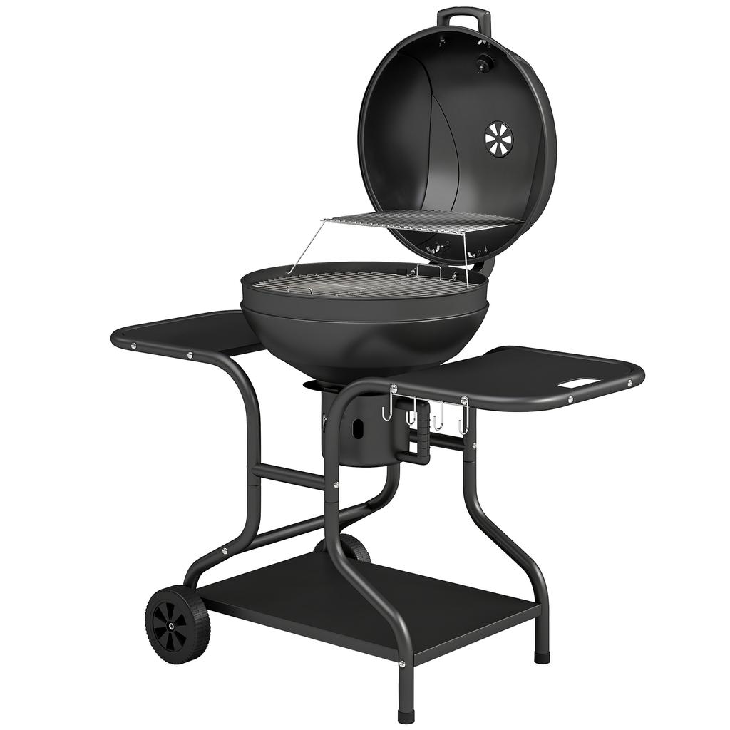 Barbacoa de Carbón Ahumador con Mesas Laterales Tapa Termómetro Ruedas 129 x 63.5 x 106.5 cm