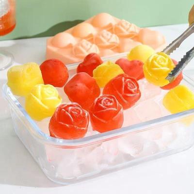 Silicone Molds Ice Cube Tray With Lid Rose Flower Heart Shape Reusable Ice Mold Bar Kitchen Accessories Ice Cream Maker Tool