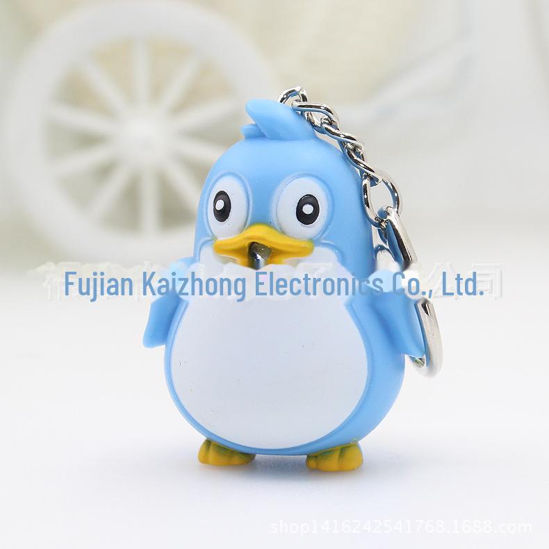 Светодиодный светящийся брелок в виде пингвина со звуком и логотипом мультяшного животного Round buckle синий