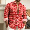 Herren Langarm Poloshirt, Vintage Print Stil mit Griechischem Schlüsselmuster, Elegantes, Bequemes und Stilvolles Herren Oberteil