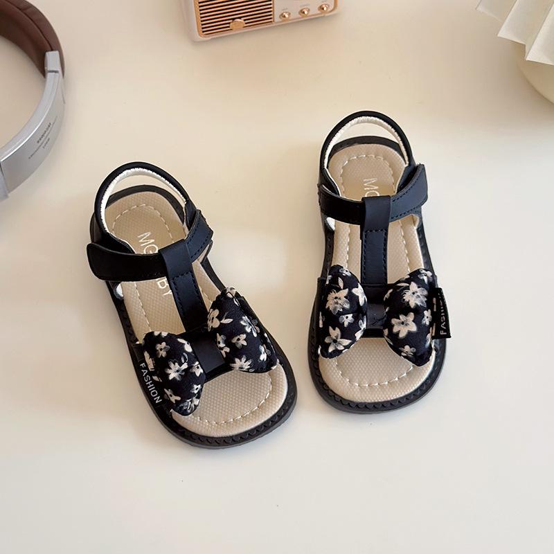 

Летние сандалии в корейском стиле для девочек на мягкой подошве с бантом - Модная и универсальная пляжная обувь принцессы Size 22: 14.9cm чёрный