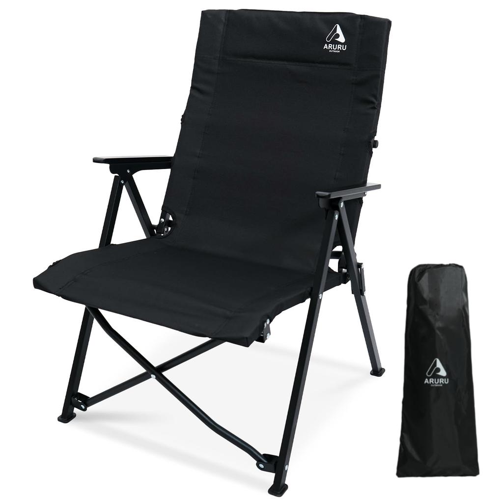 Camping Chair Folding Outdoor 600D Fabric Lightweight Compact Storage Load Capacity 100kg [Black]