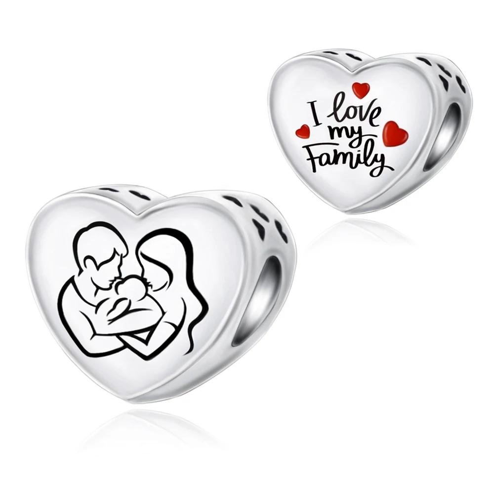 

Family Heart Charm Beads I Love You To The Moon Back Bracelet DIY Jewelry Gift for Women Grandma Daughter Son 3pcs