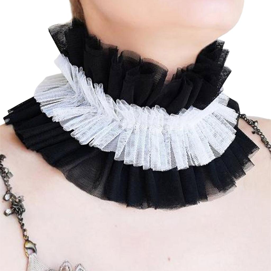 Femei Vintage Plasă Stratificare Volane Guler Fals Se Leagă Chokere Șal Înfășurat Renaștere Guler Mic pentru Gât Colier Eșarfă
