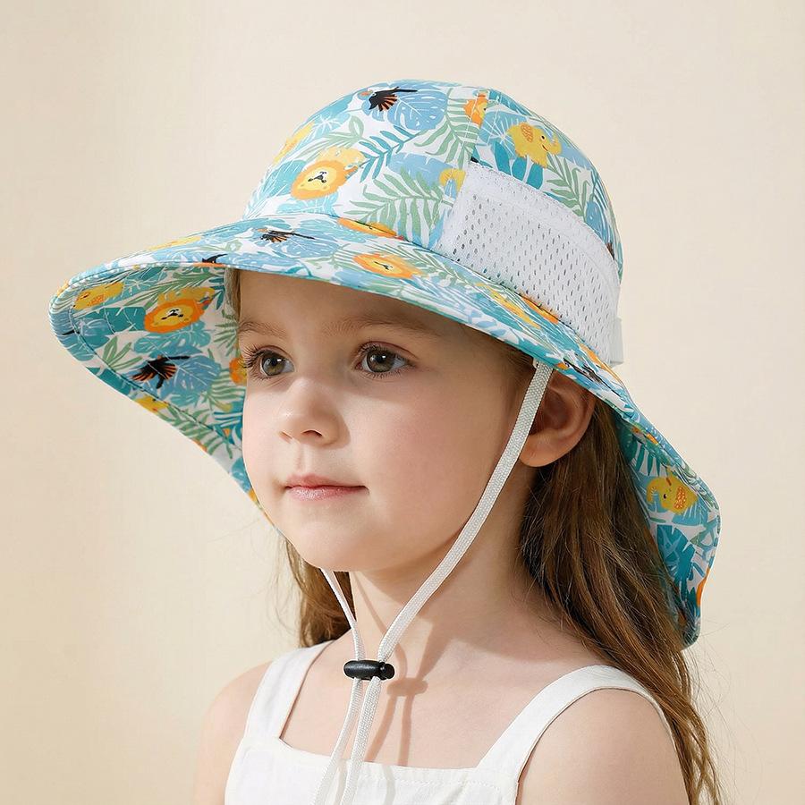 1-2Y 3-5Y 6-10Y Children's Sun Protection Hat Spring/Summer Lightweight Boys and Girls Printed Bucket Hat Beach Sun Shawl S