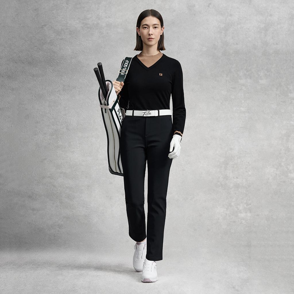 FILA Golf Series Fashion Simple Personality Casual Sports Pullover Long Sleeve Knitted Sweater Women sweater Deep-Black A11W545412FBK