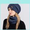 Conjunto Feminino de Gorro Tricotado e Polaina de Pescoço com Forro de Lã para Clima Frio de Inverno