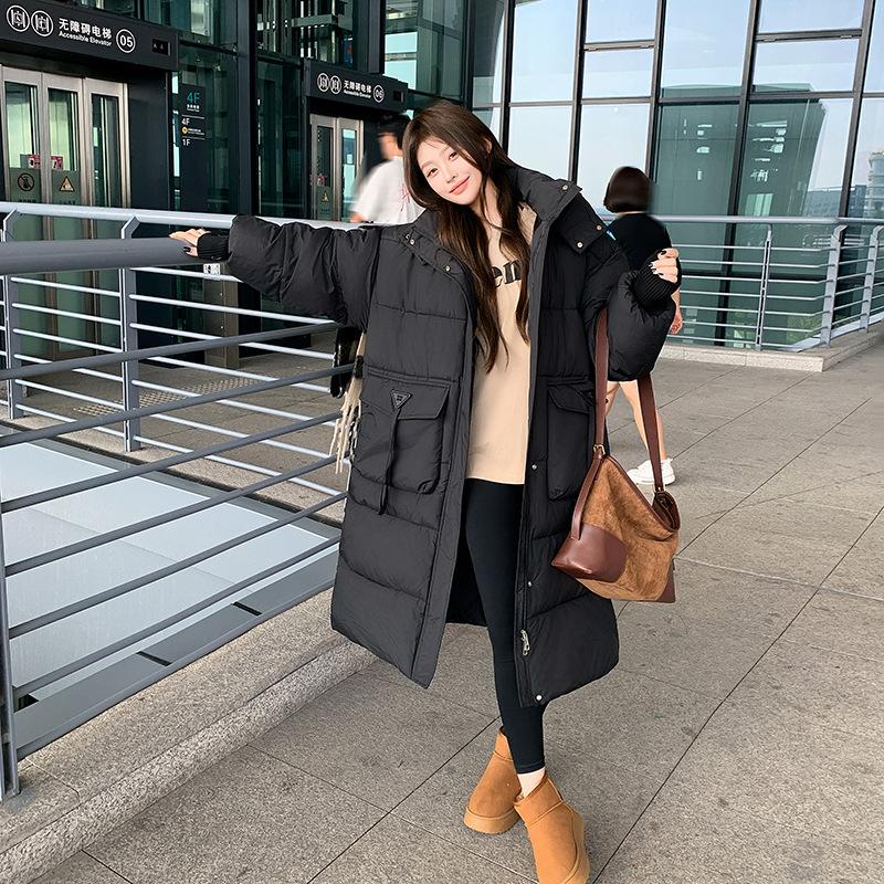 Cotton clothes for women in winter 2025 new Korean loose large pockets thickened jacket long over-the-knee down padded jacket