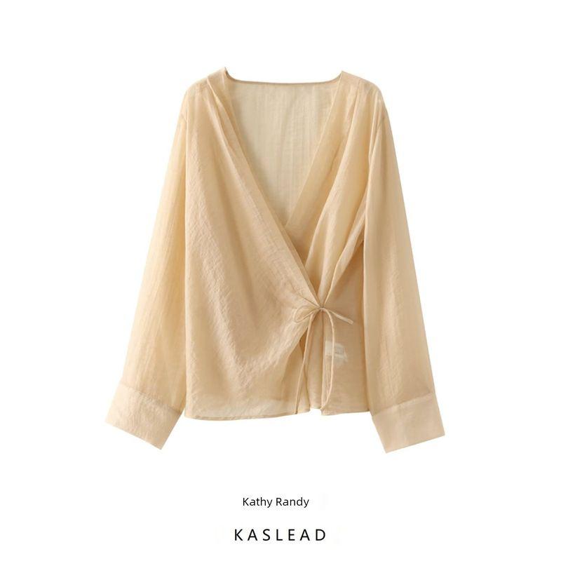 Kaslead New Arrival Women's Fashion Style Fashion Casual Minimalist Translucent Double Breasted Shirt 9878063