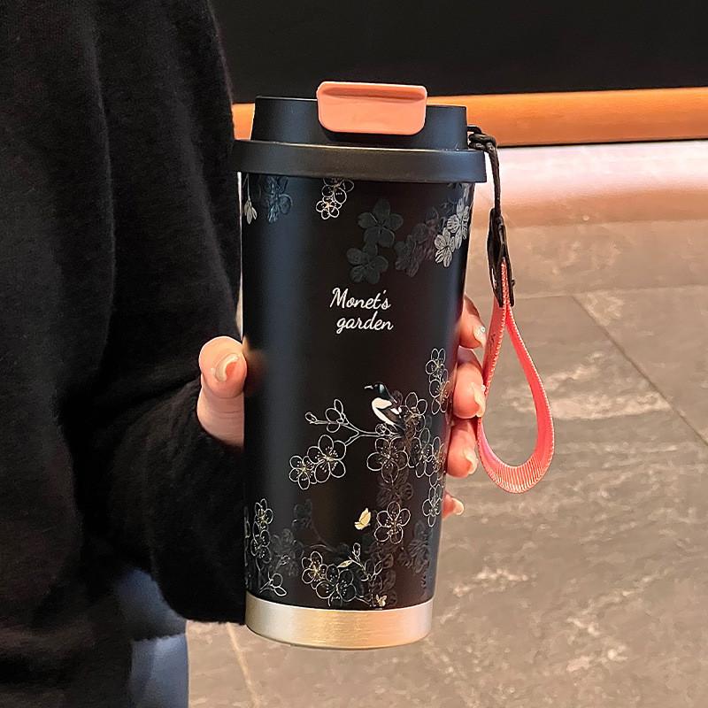

Ceramic Insulated Travel Mug With Tea Infuser And Straw For Office And Commuting Black Gold