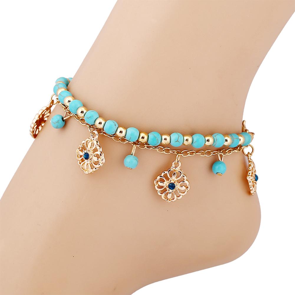 Women Retro Bohemia Style Ankle Chain Elegant Exquisite Turquoise Anklet Beach Barefoot Jewelry
