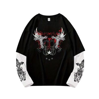 Vyriški Y2k Gotiški Marškinėliai Su Grafika Oversize Ilgomis Rankovėmis Apvalia Kaklo Iškirpte Streetwear Viršutiniai Drabužiai Pavasario