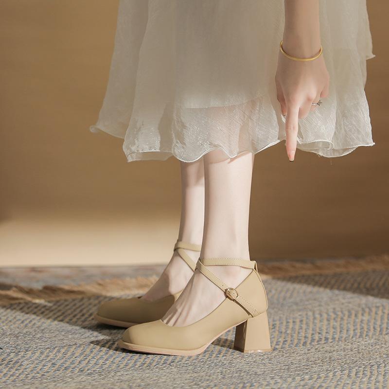 Women Mary Jane Shoes 2024 Thick Heel Women's High Heels Trendy Comfortable Women's Shoes Height 6cm