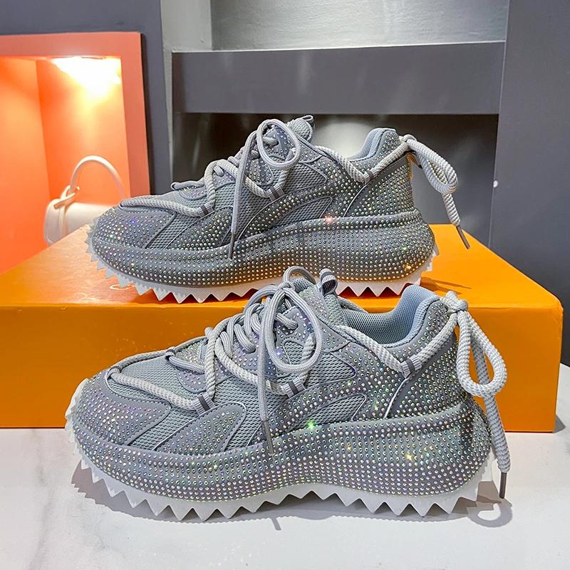 Full Diamond Running Shoes Thick Soled Spring Breathable Sports Water Diamond Casual Versatile Women'S Shoes Sports Shoes