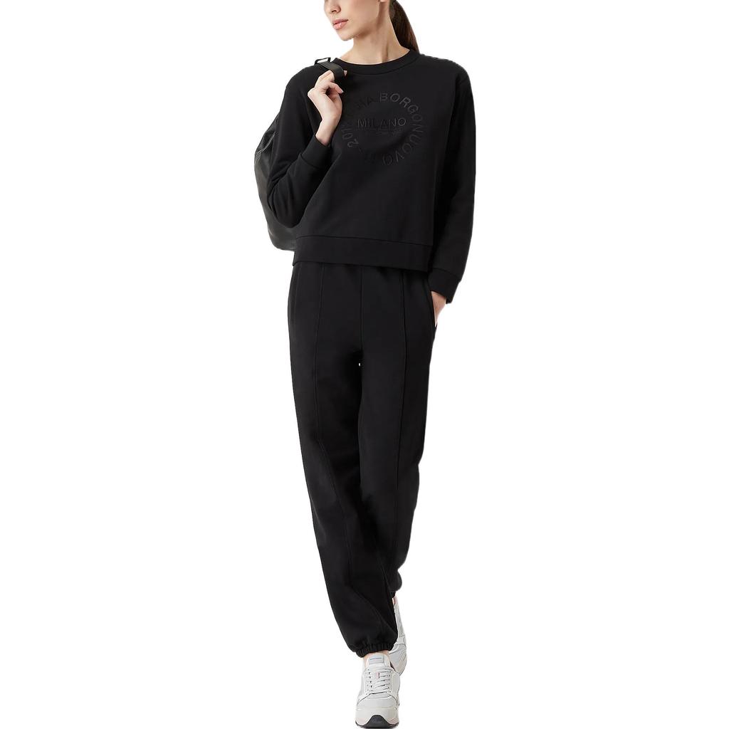 Emporio Armani Solid Color Elastic Waistband Cuffed Sports Pants Women Bottoms Black 6L2P7B2-J49Z1-0999