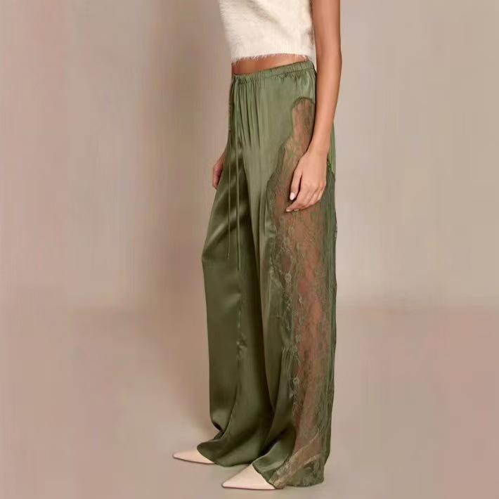 2025 Women's Elegant Satin Lace-Up Loose Trousers in Solid Colors
